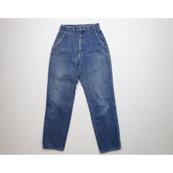 Vintage 80s 90s Lee Womens 10 Distressed High Waist Tapered Leg Denim Jeans USA - Picture 1 of 16